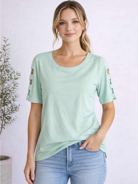 Karen Scott Tops - Karen Scott Mint Green Top Size L Cutout Sleeve Casual Blouse